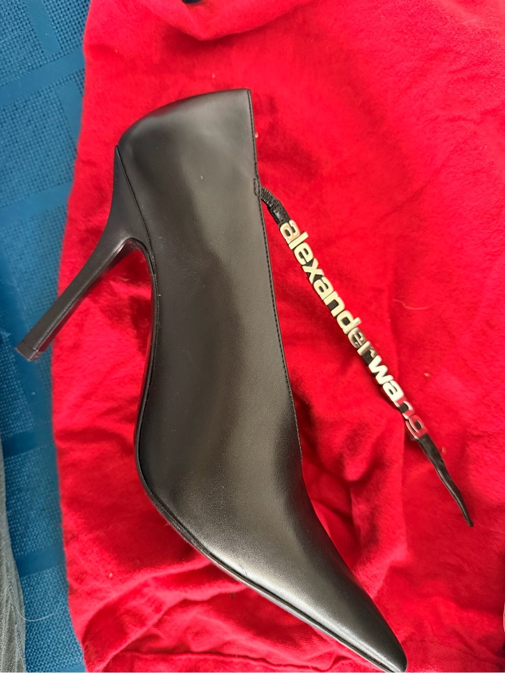 Alexander Wang Black Pointed Leather Stiletto with Branded Strap
